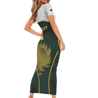 South Africa Rugby Personalised Short Sleeve Bodycon Dress Springboks Mascot With King Protea - African Pattern - Wonder Print Shop