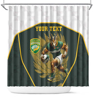 South Africa Rugby Personalised Shower Curtain Springboks Mascot With King Protea - African Pattern