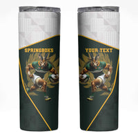 South Africa Rugby Personalised Skinny Tumbler Springboks Mascot With King Protea - African Pattern - Wonder Print Shop