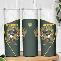 South Africa Rugby Personalised Skinny Tumbler Springboks Mascot With King Protea - African Pattern - Wonder Print Shop