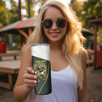 South Africa Rugby Personalised Skinny Tumbler Springboks Mascot With King Protea - African Pattern - Wonder Print Shop