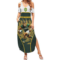 South Africa Rugby Personalised Summer Maxi Dress Springboks Mascot With King Protea - African Pattern - Wonder Print Shop