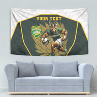 South Africa Rugby Personalised Tapestry Springboks Mascot With King Protea - African Pattern - Wonder Print Shop