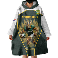 South Africa Rugby Personalised Wearable Blanket Hoodie Springboks Mascot With King Protea - African Pattern - Wonder Print Shop