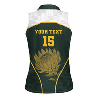 South Africa Rugby Personalised Women Sleeveless Polo Shirt Springboks Mascot With King Protea - African Pattern - Wonder Print Shop