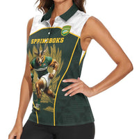 South Africa Rugby Personalised Women Sleeveless Polo Shirt Springboks Mascot With King Protea - African Pattern - Wonder Print Shop