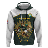 South Africa Rugby Personalised Zip Hoodie Springboks Mascot With King Protea - African Pattern - Wonder Print Shop
