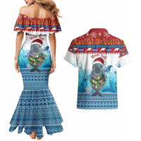 Personalised Cape Verde Christmas Couples Matching Mermaid Dress and Hawaiian Shirt Manatee Feliz Natal - Wonder Print Shop