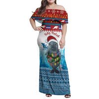 Personalised Cape Verde Christmas Family Matching Off Shoulder Maxi Dress and Hawaiian Shirt Manatee Feliz Natal - Wonder Print Shop