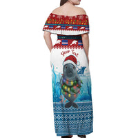 Personalised Cape Verde Christmas Off Shoulder Maxi Dress Manatee Feliz Natal - Wonder Print Shop