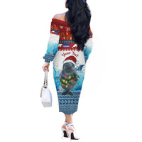 Personalised Cape Verde Christmas Off The Shoulder Long Sleeve Dress Manatee Feliz Natal - Wonder Print Shop