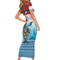 Personalised Cape Verde Christmas Short Sleeve Bodycon Dress Manatee Feliz Natal - Wonder Print Shop