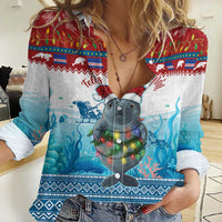 Personalised Cape Verde Christmas Women Casual Shirt Manatee Feliz Natal - Wonder Print Shop