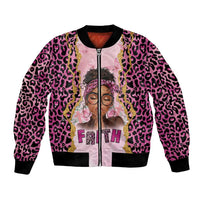 Black Her Story Bomber Jacket Faith Pink Leopard - Wonder Print Shop