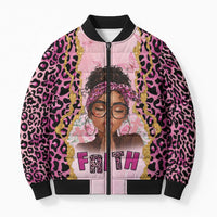 Black Her Story Bomber Puffer Jacket Faith Pink Leopard - Wonder Print Shop