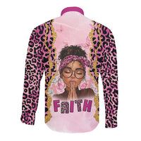 Black Her Story Long Sleeve Button Shirt Faith Pink Leopard - Wonder Print Shop