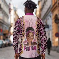 Black Her Story Long Sleeve Button Shirt Faith Pink Leopard - Wonder Print Shop