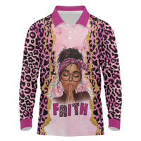 Black Her Story Long Sleeve Polo Shirt Faith Pink Leopard - Wonder Print Shop