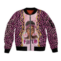 Black Her Story Sleeve Zip Bomber Jacket Faith Pink Leopard - Wonder Print Shop