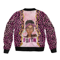 Black Her Story Sleeve Zip Bomber Jacket Faith Pink Leopard - Wonder Print Shop