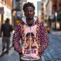 Black Her Story Zip Hoodie Faith Pink Leopard - Wonder Print Shop