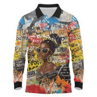 Black Her Story Graffiti Queen Long Sleeve Polo Shirt Black Woman Empowerment - Wonder Print Shop