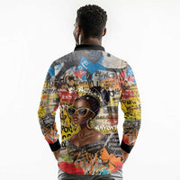 Black Her Story Graffiti Queen Long Sleeve Polo Shirt Black Woman Empowerment - Wonder Print Shop