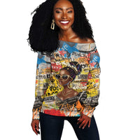 Black Her Story Graffiti Queen Off Shoulder Sweater Black Woman Empowerment - Wonder Print Shop