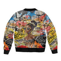 Black Her Story Graffiti Queen Sleeve Zip Bomber Jacket Black Woman Empowerment - Wonder Print Shop