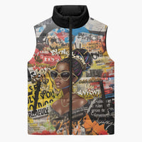 Black Her Story Graffiti Queen Sleeveless Puffer Jacket Black Woman Empowerment - Wonder Print Shop