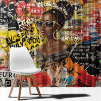 Black Her Story Graffiti Queen Window Curtain Black Woman Empowerment - Wonder Print Shop