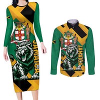Jamaica Lion Couples Matching Long Sleeve Bodycon Dress and Long Sleeve Button Shirt Coat Of Arms - Sporty Style