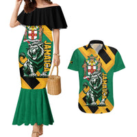 Jamaica Lion Couples Matching Mermaid Dress and Hawaiian Shirt Coat Of Arms - Sporty Style