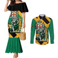 Jamaica Lion Couples Matching Mermaid Dress and Long Sleeve Button Shirt Coat Of Arms - Sporty Style