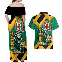 Jamaica Lion Couples Matching Off Shoulder Maxi Dress and Hawaiian Shirt Coat Of Arms - Sporty Style