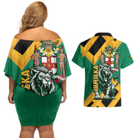 Jamaica Lion Couples Matching Off Shoulder Short Dress and Hawaiian Shirt Coat Of Arms - Sporty Style