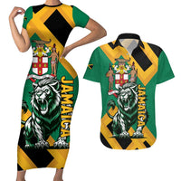 Jamaica Lion Couples Matching Short Sleeve Bodycon Dress and Hawaiian Shirt Coat Of Arms - Sporty Style