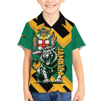 Jamaica Lion Family Matching Long Sleeve Bodycon Dress and Hawaiian Shirt Coat Of Arms - Sporty Style