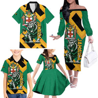Jamaica Lion Family Matching Off The Shoulder Long Sleeve Dress and Hawaiian Shirt Coat Of Arms - Sporty Style