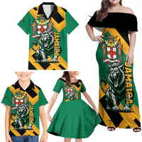 Jamaica Lion Family Matching Off Shoulder Maxi Dress and Hawaiian Shirt Coat Of Arms - Sporty Style