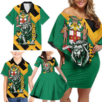 Jamaica Lion Family Matching Off Shoulder Short Dress and Hawaiian Shirt Coat Of Arms - Sporty Style