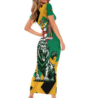 Jamaica Lion Family Matching Short Sleeve Bodycon Dress and Hawaiian Shirt Coat Of Arms - Sporty Style