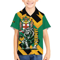 Jamaica Lion Family Matching Short Sleeve Bodycon Dress and Hawaiian Shirt Coat Of Arms - Sporty Style