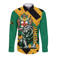 Jamaica Lion Long Sleeve Button Shirt Coat Of Arms - Sporty Style