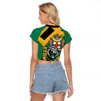 Jamaica Lion Raglan Cropped T Shirt Coat Of Arms - Sporty Style