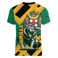 Jamaica Lion Women V-Neck T-Shirt Coat Of Arms - Sporty Style