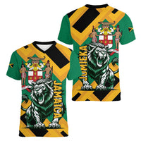 Jamaica Lion Women V-Neck T-Shirt Coat Of Arms - Sporty Style