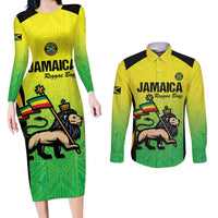 Custom Jamaica Football Couples Matching Long Sleeve Bodycon Dress and Long Sleeve Button Shirt Go Reggae Boyz