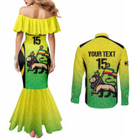 Custom Jamaica Football Couples Matching Mermaid Dress and Long Sleeve Button Shirt Go Reggae Boyz