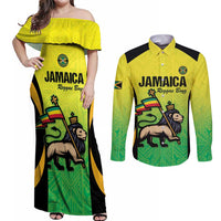 Custom Jamaica Football Couples Matching Off Shoulder Maxi Dress and Long Sleeve Button Shirt Go Reggae Boyz